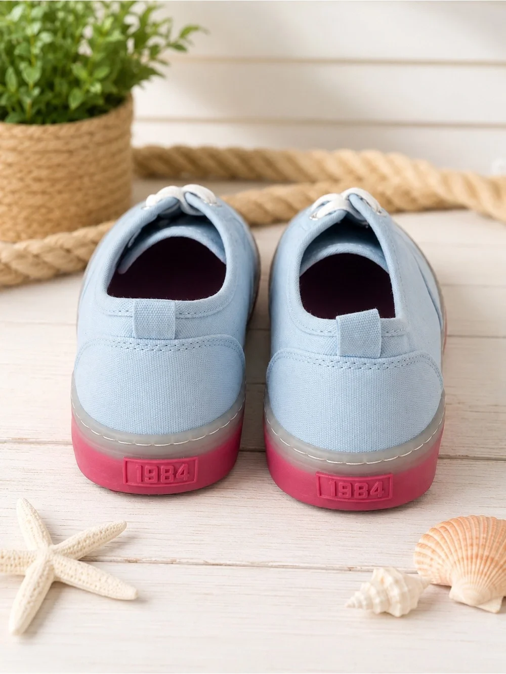 Light Blue Canvas Sneakers with Pink Sole